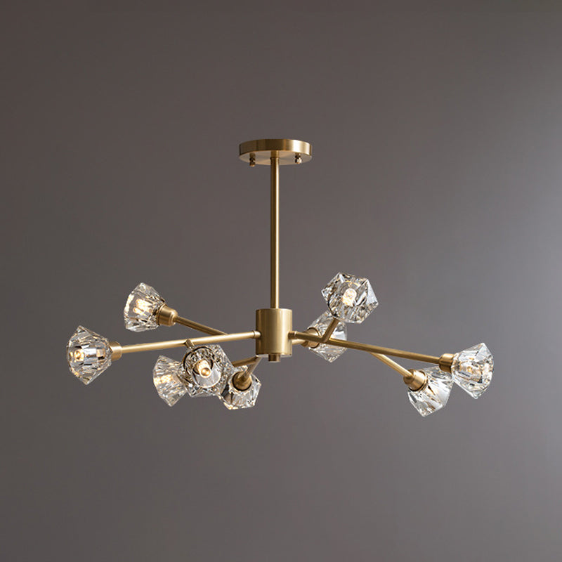 Branching Flower Crystal Ceiling Light Post-Modern 6/12/15 Heads Bedroom Hanging Chandelier in Brass 9 Brass Clearhalo 'Ceiling Lights' 'Chandeliers' 'Modern Chandeliers' 'Modern' Lighting' 2017482