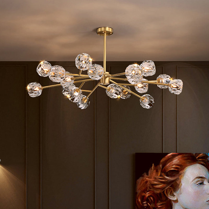 12/15/18-Light Crystal Ball Drop Lamp Postmodern Brass Branch Dining Room Ceiling Chandelier Clearhalo 'Ceiling Lights' 'Chandeliers' 'Modern Chandeliers' 'Modern' Lighting' 2017497