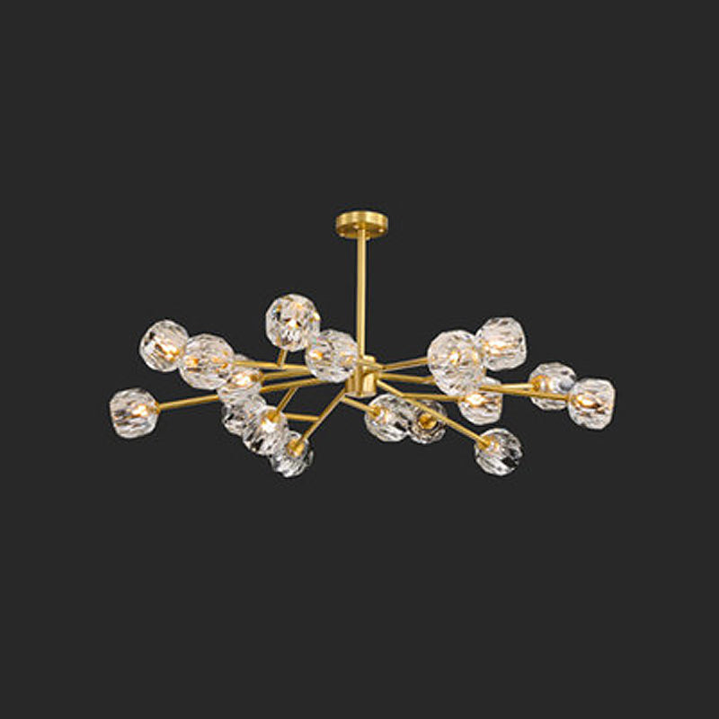 12/15/18-Light Crystal Ball Drop Lamp Postmodern Brass Branch Dining Room Ceiling Chandelier 18 Brass Clearhalo 'Ceiling Lights' 'Chandeliers' 'Modern Chandeliers' 'Modern' Lighting' 2017505