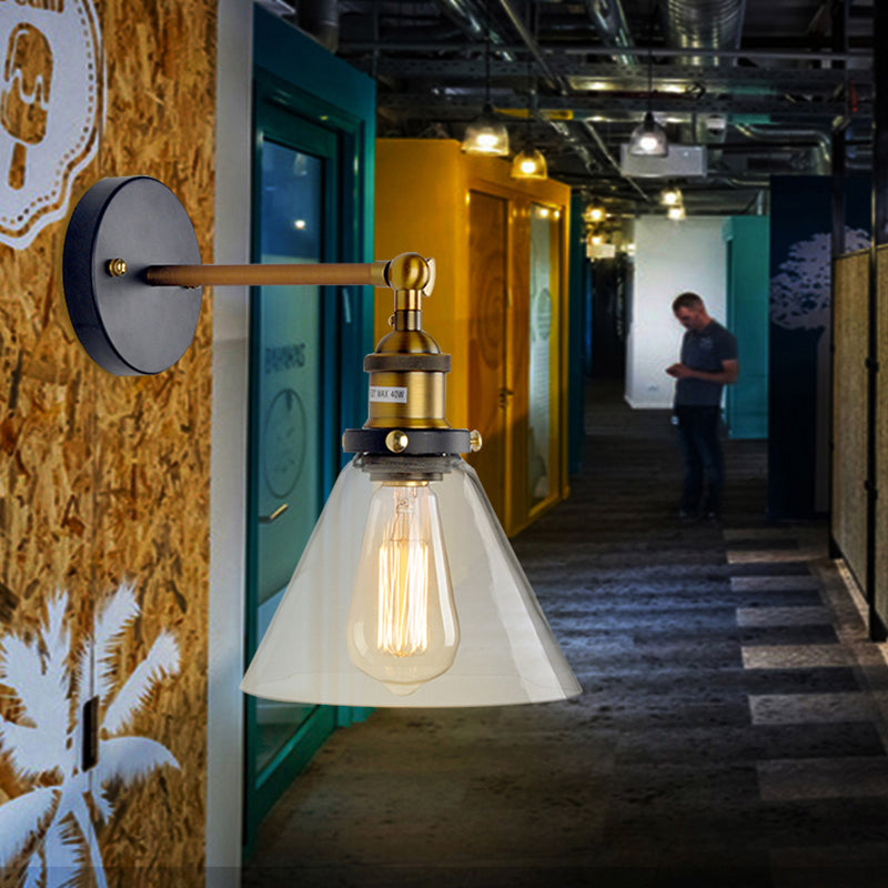 1 Light Geometry Wall Mount Light Industrial Brass Finish Clear Glass Wall Lighting Ideas for Corridor Brass E Clearhalo 'Art deco wall lights' 'Cast Iron' 'Glass' 'Industrial wall lights' 'Industrial' 'Middle century wall lights' 'Modern' 'Rustic wall lights' 'Tiffany' 'Traditional wall lights' 'Wall Lamps & Sconces' 'Wall Lights' Lighting' 2017508