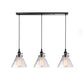 3 Heads Cluster Pendant Light Warehouse Cone Clear Glass Down Lighting for Dining Room Black Linear Clearhalo 'Ceiling Lights' 'Close To Ceiling Lights' 'Glass shade' 'Glass' 'Industrial Pendants' 'Industrial' 'Middle Century Pendants' 'Pendant Lights' 'Pendants' 'Tiffany' Lighting' 2017527