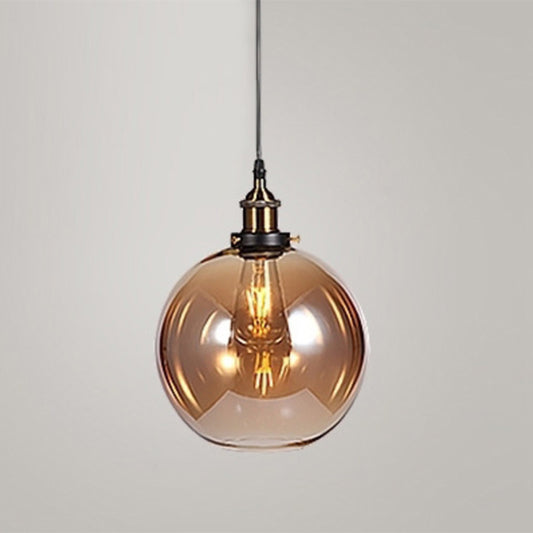 1 Bulb Drop Pendant Farmhouse Dining Room Hanging Ceiling Light with Geometry Glass Shade Tan C Clearhalo 'Ceiling Lights' 'Industrial Pendants' 'Industrial' 'Middle Century Pendants' 'Pendant Lights' 'Pendants' 'Tiffany' Lighting' 2017536
