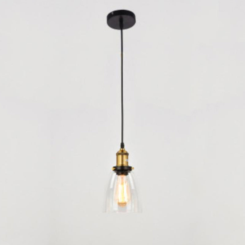 1 Bulb Drop Pendant Farmhouse Dining Room Hanging Ceiling Light with Geometry Glass Shade Clear A Clearhalo 'Ceiling Lights' 'Industrial Pendants' 'Industrial' 'Middle Century Pendants' 'Pendant Lights' 'Pendants' 'Tiffany' Lighting' 2017539