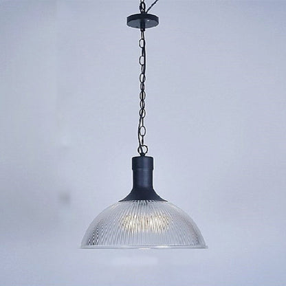 Clear Ribbed Glass Dome Hanging Lighting Factory 1-Light Living Room Pendant Light Kit Black Clearhalo 'Ceiling Lights' 'Glass shade' 'Glass' 'Industrial Pendants' 'Industrial' 'Middle Century Pendants' 'Pendant Lights' 'Pendants' 'Tiffany' Lighting' 2017545