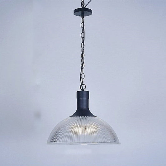 Clear Ribbed Glass Dome Hanging Lighting Factory 1-Light Living Room Pendant Light Kit Black Clearhalo 'Ceiling Lights' 'Glass shade' 'Glass' 'Industrial Pendants' 'Industrial' 'Middle Century Pendants' 'Pendant Lights' 'Pendants' 'Tiffany' Lighting' 2017545