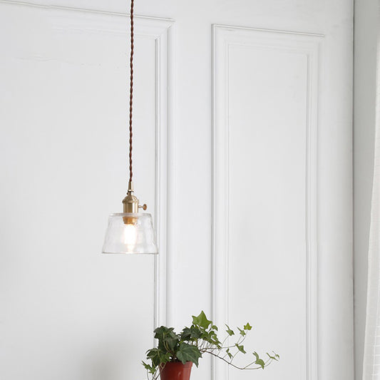 Trapezoid Corridor Hanging Lamp Kit Industrial Clear Glass 1 Light Brass Suspension Pendant Clearhalo 'Ceiling Lights' 'Glass shade' 'Glass' 'Industrial Pendants' 'Industrial' 'Middle Century Pendants' 'Pendant Lights' 'Pendants' 'Tiffany' Lighting' 2017551