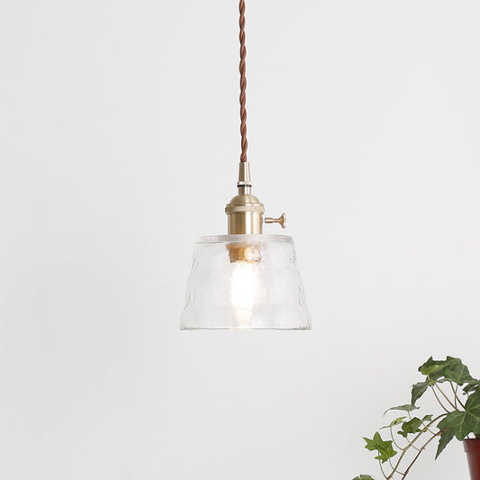 Trapezoid Corridor Hanging Lamp Kit Industrial Clear Glass 1 Light Brass Suspension Pendant Clearhalo 'Ceiling Lights' 'Glass shade' 'Glass' 'Industrial Pendants' 'Industrial' 'Middle Century Pendants' 'Pendant Lights' 'Pendants' 'Tiffany' Lighting' 2017552