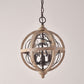 5-Light Wood Drop Pendant Classic Distressed White Globe Cage Bedroom Chandelier Lighting with Crystal Accent Clearhalo 'Ceiling Lights' 'Chandeliers' Lighting' options 2017559