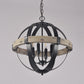 Wood Strap Globe Pendant Chandelier Country Living Room Hanging Lamp Kit in Black Clearhalo 'Ceiling Lights' 'Chandeliers' Lighting' options 2017570