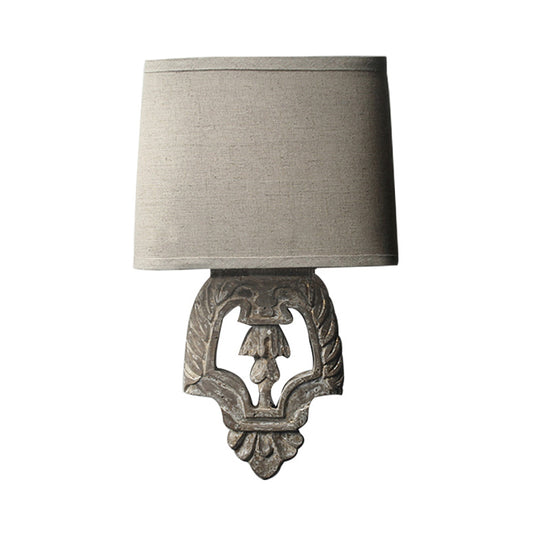 Square Fabric Wall Light Fixture Country 1 Light Corridor Wall Lamp Sconce in Brown with Carved Backplate Brown Clearhalo 'Wall Lamps & Sconces' 'Wall Lights' Lighting' 2017688