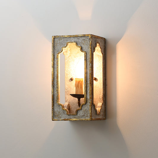 Light Grey 1 Bulb Wall Mount Lighting Countryside Wood Rectangle Wall Light Fixture with Candle Design Clearhalo 'Wall Lamps & Sconces' 'Wall Lights' Lighting' 2017694