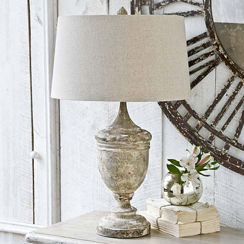 1-Bulb Drum Table Lighting Traditional Style Distressed White Fabric Night Lamp with Font Base Clearhalo 'Lamps' 'Table Lamps' Lighting' 2017697