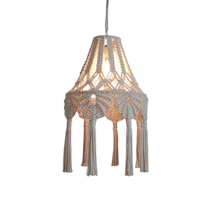 Scalloped Rope Suspension Lamp Countryside 1 Light Living Room Hanging Ceiling Light in Beige with Tassel Fringe Beige Clearhalo 'Ceiling Lights' 'Pendant Lights' 'Pendants' Lighting' 2017719_3024a00f-8010-40dd-aa38-e6092c972fa4