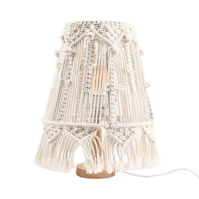 1 Head Nightstand Lamp Country Tapered Woven Rope Table Light with Tassel Fringe in Yellow for Bedroom Yellow Clearhalo 'Lamps' 'Table Lamps' Lighting' 2017753