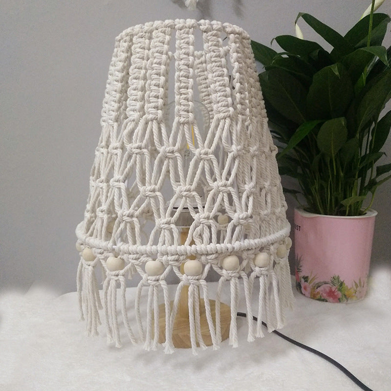 Yellow 1 Head Night Lighting Country Handwoven Rope Tapered Table Lamp with Tassel Fringe Clearhalo 'Lamps' 'Table Lamps' Lighting' 2017777