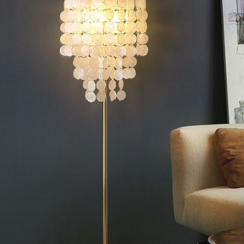 Shell Cascading Floor Lighting Classic 1 Bulb Living Room Standing Lamp in Gold Clearhalo 'Floor Lamps' 'Lamps' Lighting' 2017796
