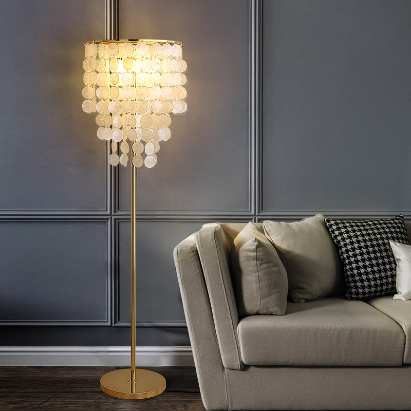 Shell Cascading Floor Lighting Classic 1 Bulb Living Room Standing Lamp in Gold Clearhalo 'Floor Lamps' 'Lamps' Lighting' 2017797