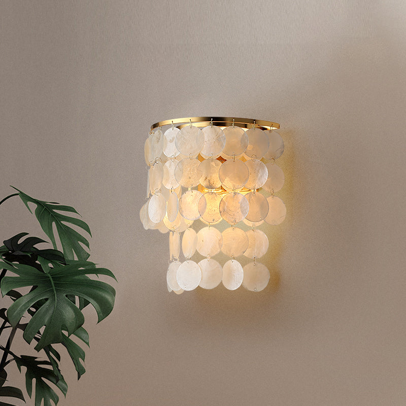 1-Light Wall Lamp Sconce Rural Corridor Wall Light with Tiered Circle Shell Shade Clearhalo 'Wall Lamps & Sconces' 'Wall Lights' Lighting' 2017809