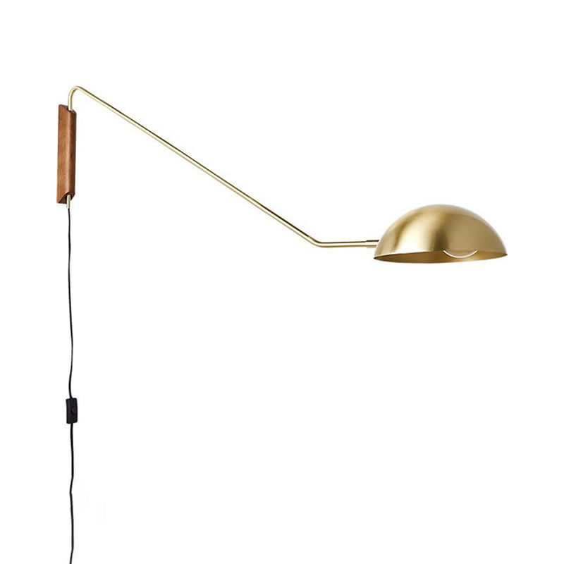 Dome Bedside Wall Mount Lighting Metal 1-Bulb Modernism Swing Arm Wall Light Sconce Gold Clearhalo 'Cast Iron' 'Glass' 'Industrial' 'Modern wall lights' 'Modern' 'Tiffany' 'Traditional wall lights' 'Wall Lamps & Sconces' 'Wall Lights' Lighting' 2017835