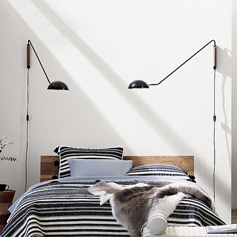 Dome Bedside Wall Mount Lighting Metal 1-Bulb Modernism Swing Arm Wall Light Sconce Clearhalo 'Cast Iron' 'Glass' 'Industrial' 'Modern wall lights' 'Modern' 'Tiffany' 'Traditional wall lights' 'Wall Lamps & Sconces' 'Wall Lights' Lighting' 2017836