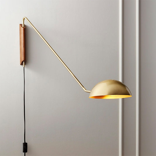 1 Head Bedside Wall Lamp Sconce Modernism Swing Arm Wall Hanging Light with Dome Metal Shade Gold Clearhalo 'Cast Iron' 'Glass' 'Industrial' 'Modern wall lights' 'Modern' 'Tiffany' 'Traditional wall lights' 'Wall Lamps & Sconces' 'Wall Lights' Lighting' 2017839