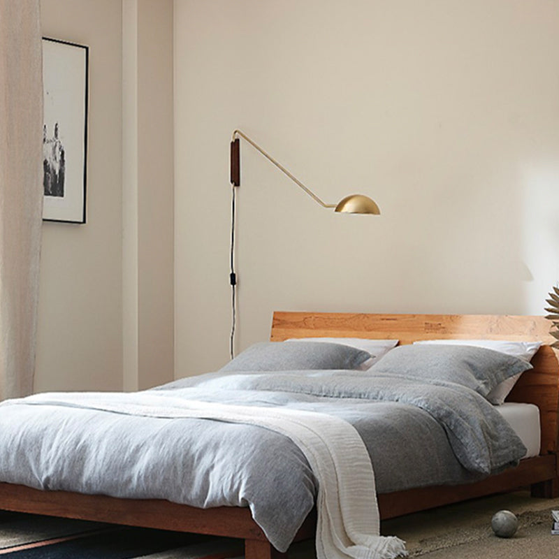 1 Head Bedside Wall Lamp Sconce Modernism Swing Arm Wall Hanging Light with Dome Metal Shade Clearhalo 'Cast Iron' 'Glass' 'Industrial' 'Modern wall lights' 'Modern' 'Tiffany' 'Traditional wall lights' 'Wall Lamps & Sconces' 'Wall Lights' Lighting' 2017842