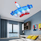 Kindergarten Fighter Plane Ceiling Light Wood American Style Blue & Red Flush Mount Light Blue B Clearhalo 'Ceiling Lights' 'Close To Ceiling Lights' 'Close to ceiling' 'Glass shade' 'Glass' Lighting' 201792