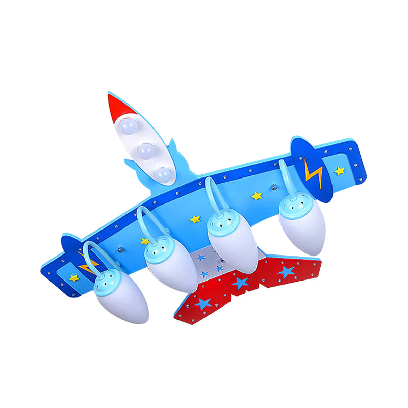Kindergarten Fighter Plane Ceiling Light Wood American Style Blue & Red Flush Mount Light Clearhalo 'Ceiling Lights' 'Close To Ceiling Lights' 'Close to ceiling' 'Glass shade' 'Glass' Lighting' 201794