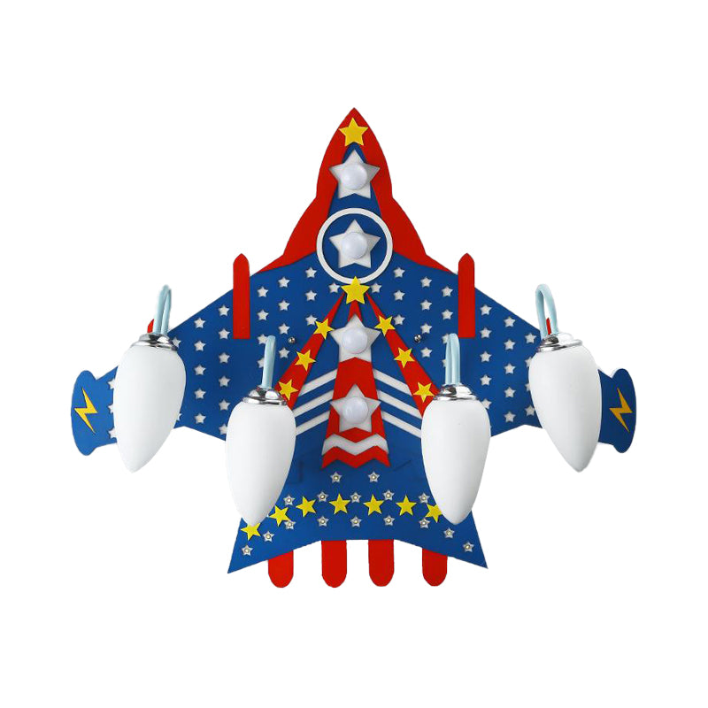 Blue Attack Aircraft Flush Mount Light American Style Wood Ceiling Light for Child Bedroom Clearhalo 'Ceiling Lights' 'Close To Ceiling Lights' 'Close to ceiling' 'Glass shade' 'Glass' Lighting' 201812