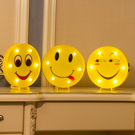 Funny Emoji Expression Wall Light Modernist Plastic Battery LED Yellow Nightstand Lamp Clearhalo 'Night Lights' 'Wall Lights' Lighting' 2018124