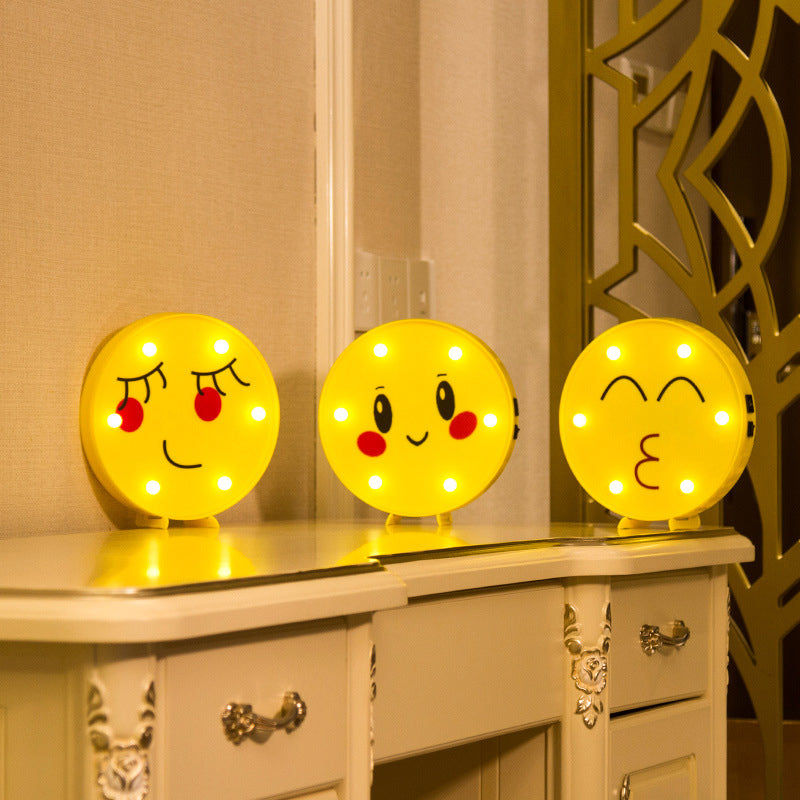 Funny Emoji Expression Wall Light Modernist Plastic Battery LED Yellow Nightstand Lamp Clearhalo 'Night Lights' 'Wall Lights' Lighting' 2018125