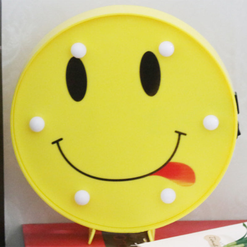 Funny Emoji Expression Wall Light Modernist Plastic Battery LED Yellow Nightstand Lamp Yellow A Clearhalo 'Night Lights' 'Wall Lights' Lighting' 2018126