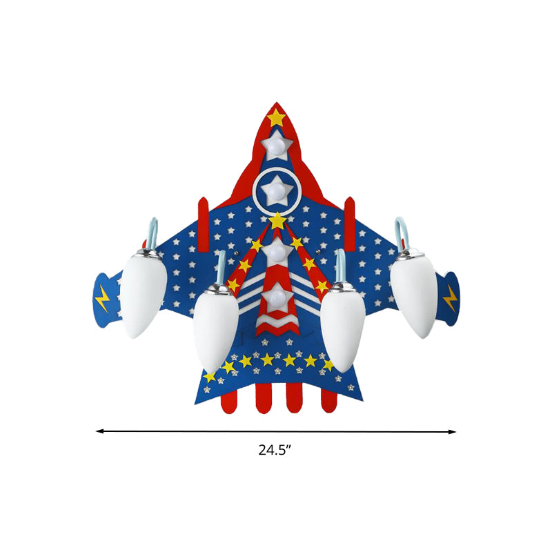 Blue Attack Aircraft Flush Mount Light American Style Wood Ceiling Light for Child Bedroom Clearhalo 'Ceiling Lights' 'Close To Ceiling Lights' 'Close to ceiling' 'Glass shade' 'Glass' Lighting' 201813