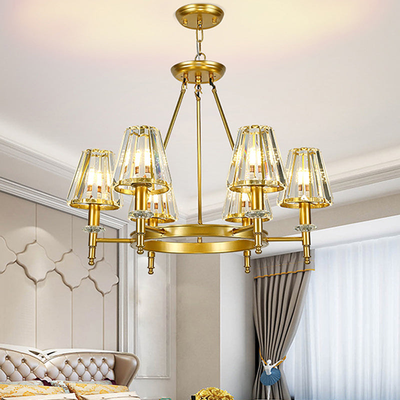 Farmhouse Conic Chandelier Light Fixture Faceted Crystal Pendant Lighting with Hoop Clearhalo 'Ceiling Lights' 'Chandeliers' Lighting' options 2018140