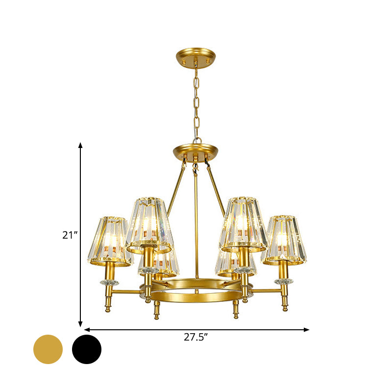 Farmhouse Conic Chandelier Light Fixture Faceted Crystal Pendant Lighting with Hoop Clearhalo 'Ceiling Lights' 'Chandeliers' Lighting' options 2018142