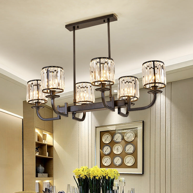 Cylinder Dining Room Island Light Fixture Classic Faceted Crystal 7 Heads Black Pendant Lamp Clearhalo 'Ceiling Lights' 'Island Lights' Lighting' 2018156