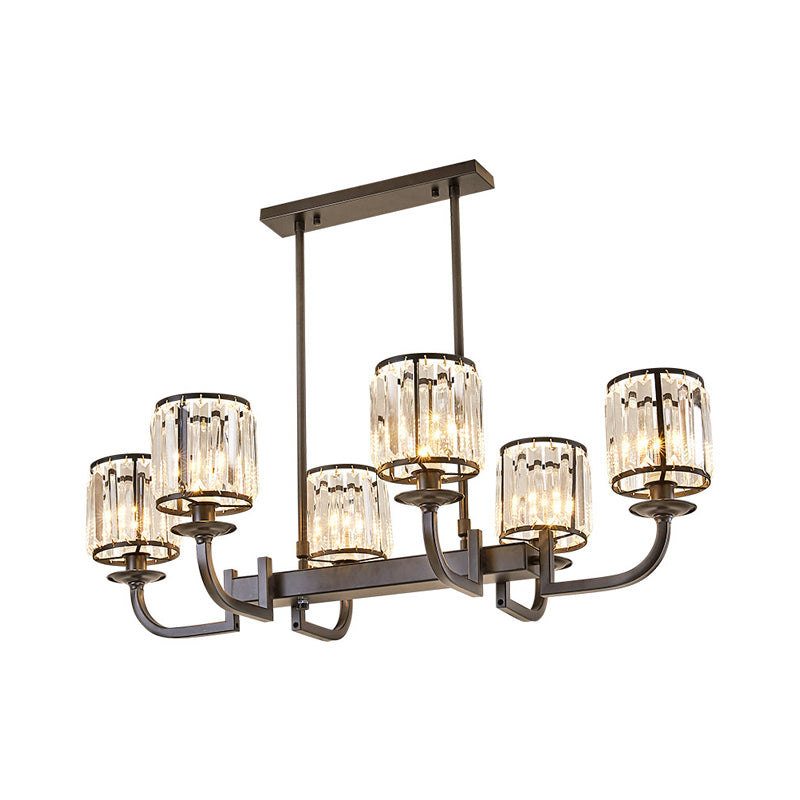 Cylinder Dining Room Island Light Fixture Classic Faceted Crystal 7 Heads Black Pendant Lamp Black Clearhalo 'Ceiling Lights' 'Island Lights' Lighting' 2018157