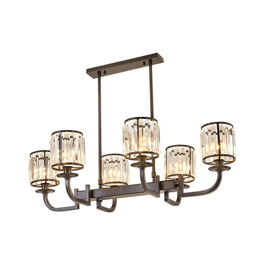 Cylinder Dining Room Island Light Fixture Classic Faceted Crystal 7 Heads Black Pendant Lamp Black Clearhalo 'Ceiling Lights' 'Island Lights' Lighting' 2018157
