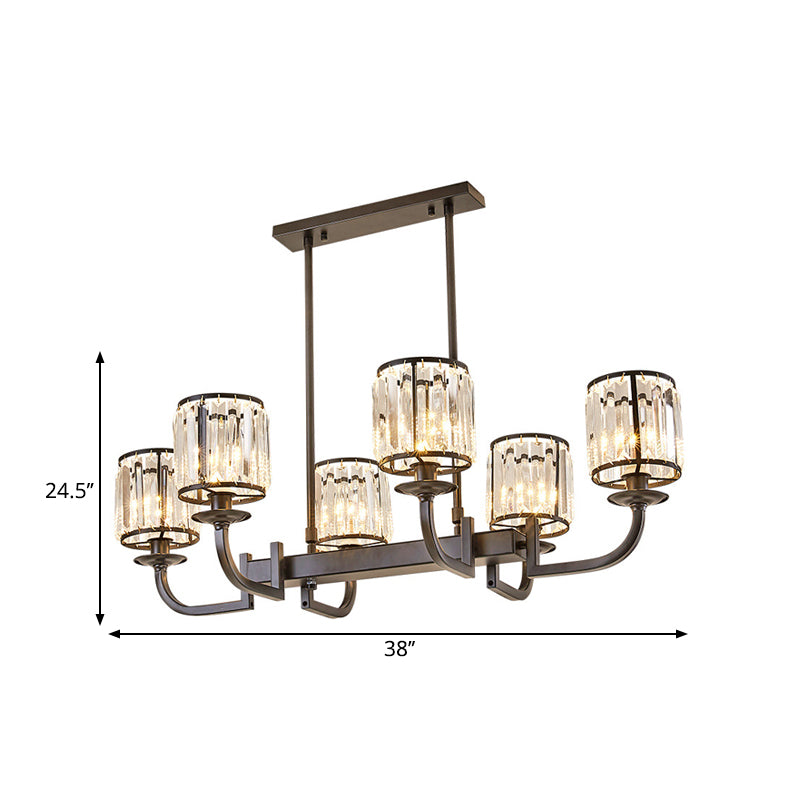 Cylinder Dining Room Island Light Fixture Classic Faceted Crystal 7 Heads Black Pendant Lamp Clearhalo 'Ceiling Lights' 'Island Lights' Lighting' 2018158