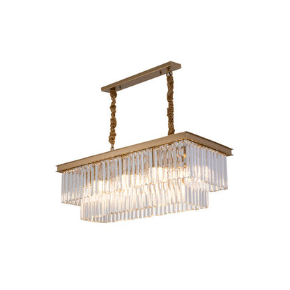 8 Bulbs Island Lamp Country Dining Room Hanging Light Kit with Rectangle Faceted Crystal Shade Gold Clearhalo 'Ceiling Lights' 'Island Lights' Lighting' 2018205