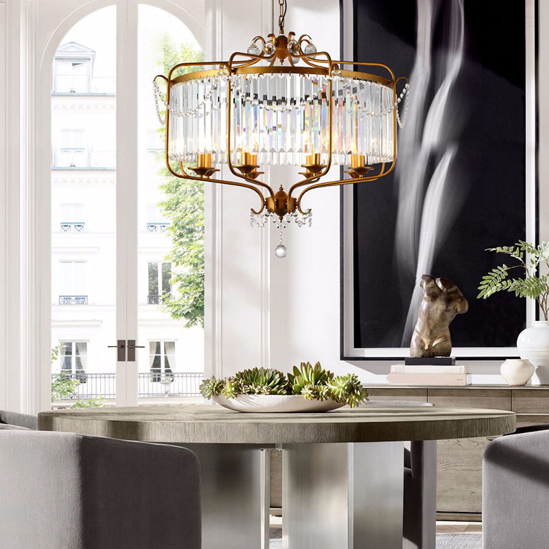 Faceted Crystal Chandelier Lamp Round Countryside Pendant Light Kit with Wire Cage for Living Room Clearhalo 'Ceiling Lights' 'Chandeliers' Lighting' options 2018238
