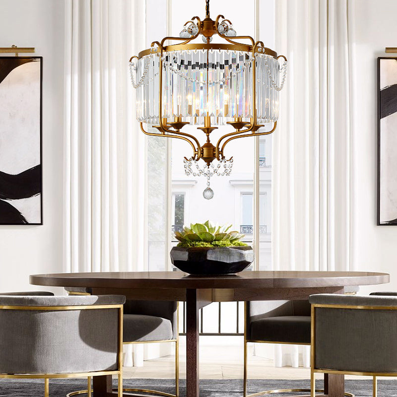 Faceted Crystal Chandelier Lamp Round Countryside Pendant Light Kit with Wire Cage for Living Room Clearhalo 'Ceiling Lights' 'Chandeliers' Lighting' options 2018239