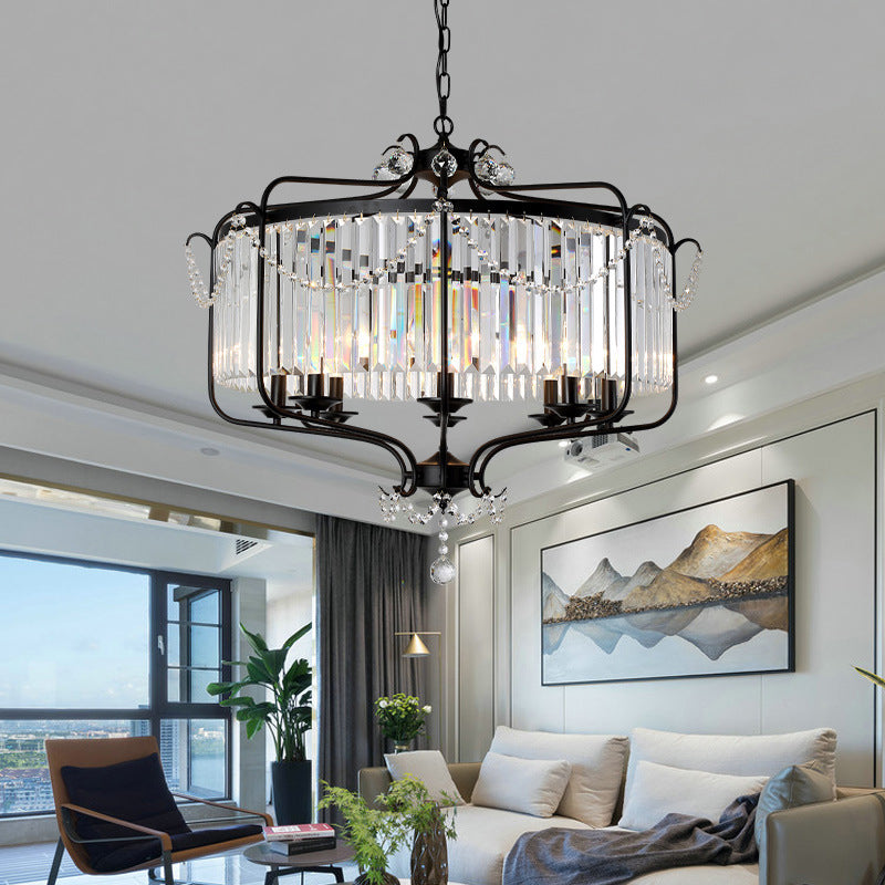 Faceted Crystal Chandelier Lamp Round Countryside Pendant Light Kit with Wire Cage for Living Room Clearhalo 'Ceiling Lights' 'Chandeliers' Lighting' options 2018241