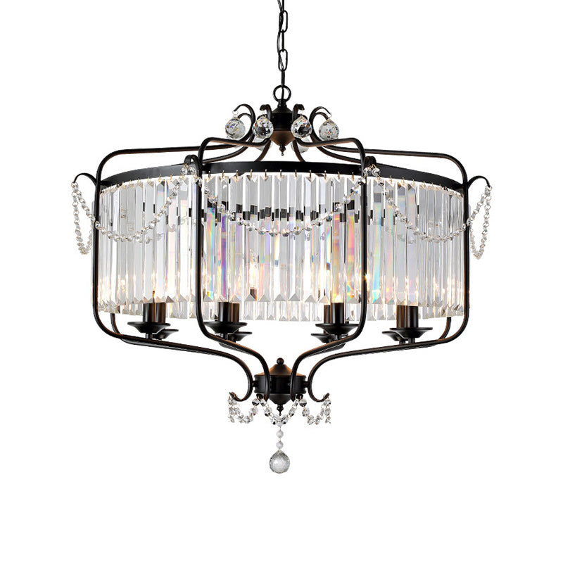 Faceted Crystal Chandelier Lamp Round Countryside Pendant Light Kit with Wire Cage for Living Room 8 Black Clearhalo 'Ceiling Lights' 'Chandeliers' Lighting' options 2018242_bcb2d3a2-2892-42cb-870c-fc0130b85012