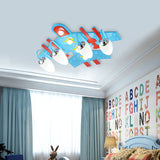 Plane Shape Kindergarten Ceiling Mount Light Wooden Cartoon LED Ceiling Fixture in Blue Clearhalo 'Ceiling Lights' 'Close To Ceiling Lights' 'Close to ceiling' 'Glass shade' 'Glass' Lighting' 201824