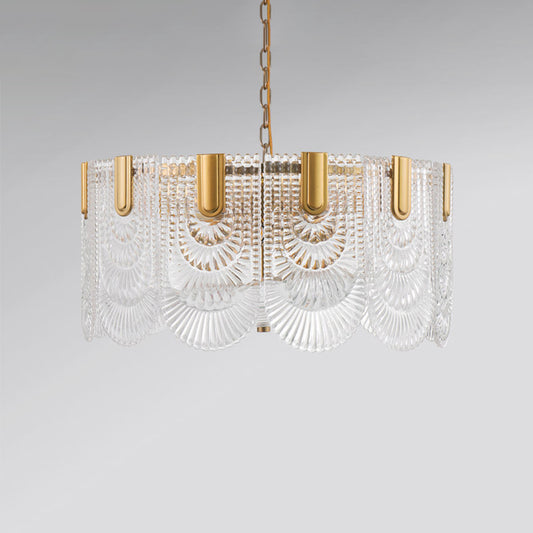 Scalloped Clear Textured Glass Drop Lamp Classic Dining Room Chandelier Light Fixture in Brass Clearhalo 'Ceiling Lights' 'Chandeliers' Lighting' options 2018251