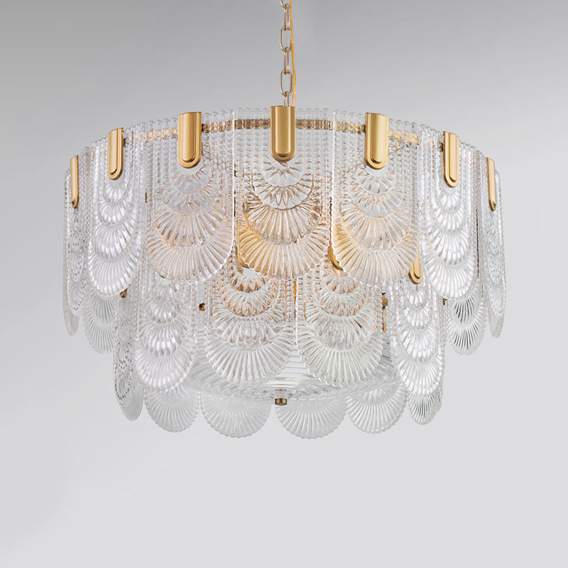 Scalloped Clear Textured Glass Drop Lamp Classic Dining Room Chandelier Light Fixture in Brass Clearhalo 'Ceiling Lights' 'Chandeliers' Lighting' options 2018255