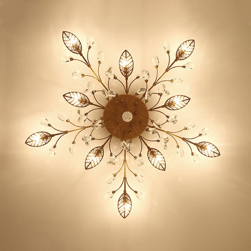 Leaves Semi Mount Lighting Classic Clear Crystal LED Corridor Close to Ceiling Lamp 10 Gold Clearhalo 'Ceiling Lights' 'Close To Ceiling Lights' 'Close to ceiling' 'Semi-flushmount' Lighting' 2018258