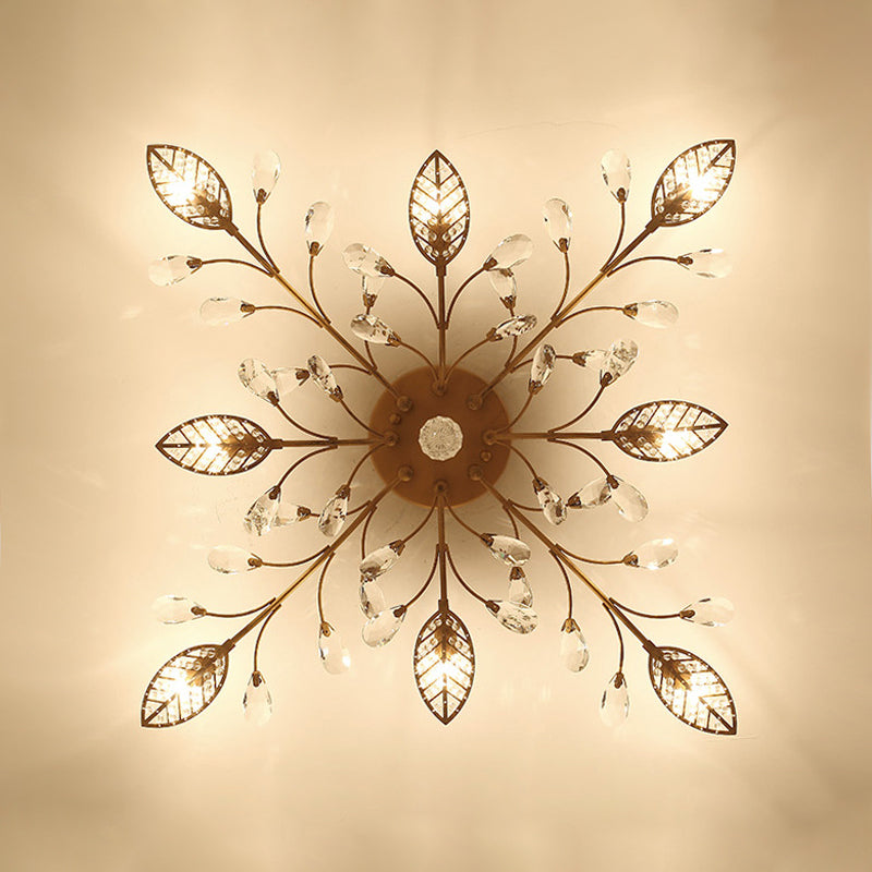 Leaves Semi Mount Lighting Classic Clear Crystal LED Corridor Close to Ceiling Lamp 8 Gold Clearhalo 'Ceiling Lights' 'Close To Ceiling Lights' 'Close to ceiling' 'Semi-flushmount' Lighting' 2018261