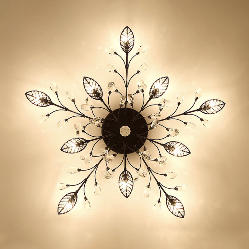 Leaves Semi Mount Lighting Classic Clear Crystal LED Corridor Close to Ceiling Lamp 10 Black Clearhalo 'Ceiling Lights' 'Close To Ceiling Lights' 'Close to ceiling' 'Semi-flushmount' Lighting' 2018265